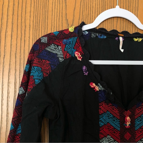 Free People Black‎ Embroidered Tunic Mini Dress - Picture 6 of 7